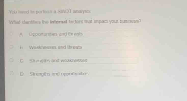 you need to perform a swot analysis what identifies the internal factor…