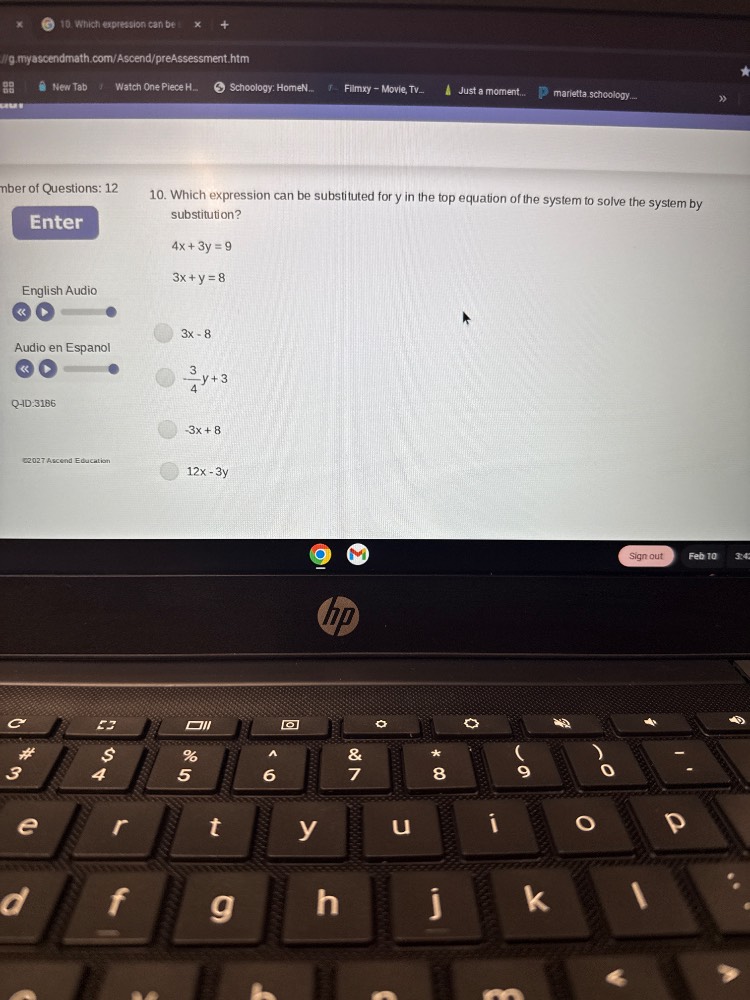 10. which expression can be substituted for y in the top equation of th…