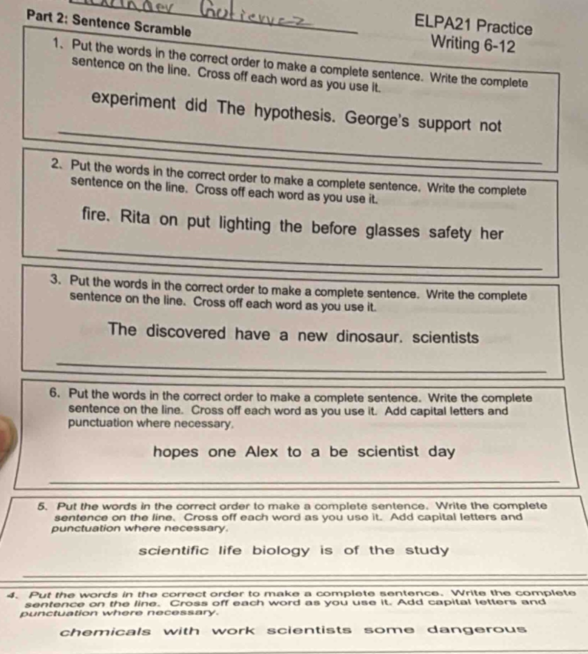 elpa21 practice writing 6-12 part 2: sentence scramble 1. put the words…