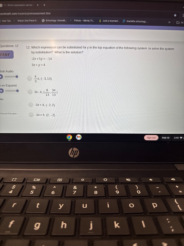 questions: 12 12. which expression can be substituted for y in the top …