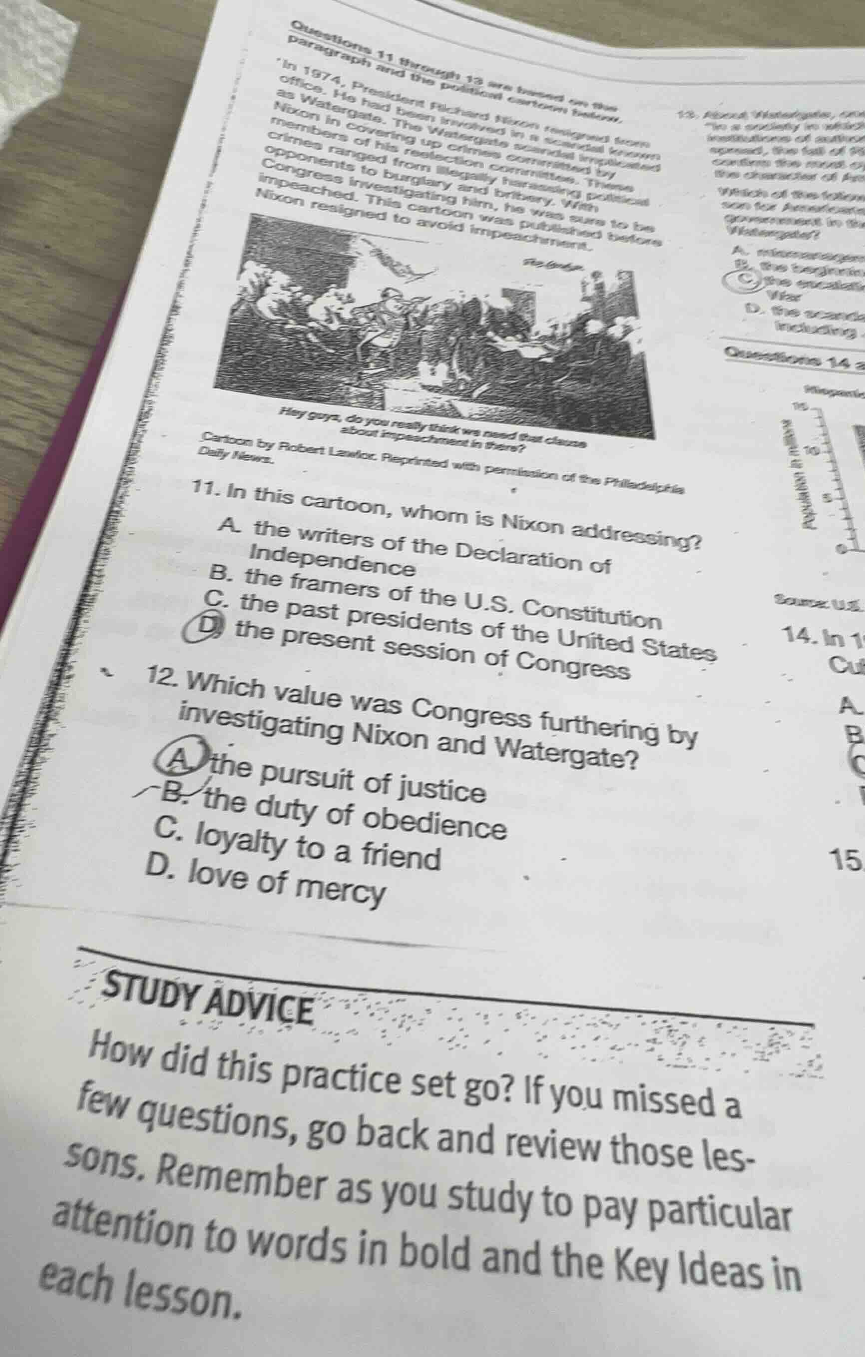 questions 11 through 13 are based on the paragraph and the political ca…