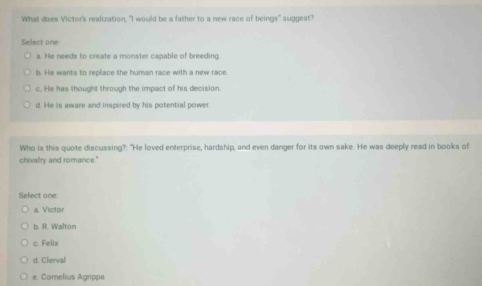 what does victors realization, \i would be a father to a new race of be…