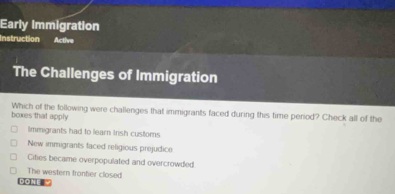 early immigrationinstruction activethe challenges of immigrationwhich o…