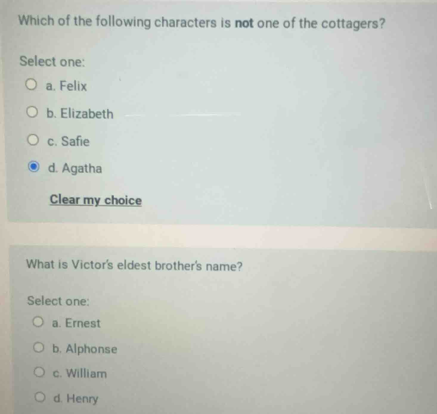 which of the following characters is not one of the cottagers? select o…