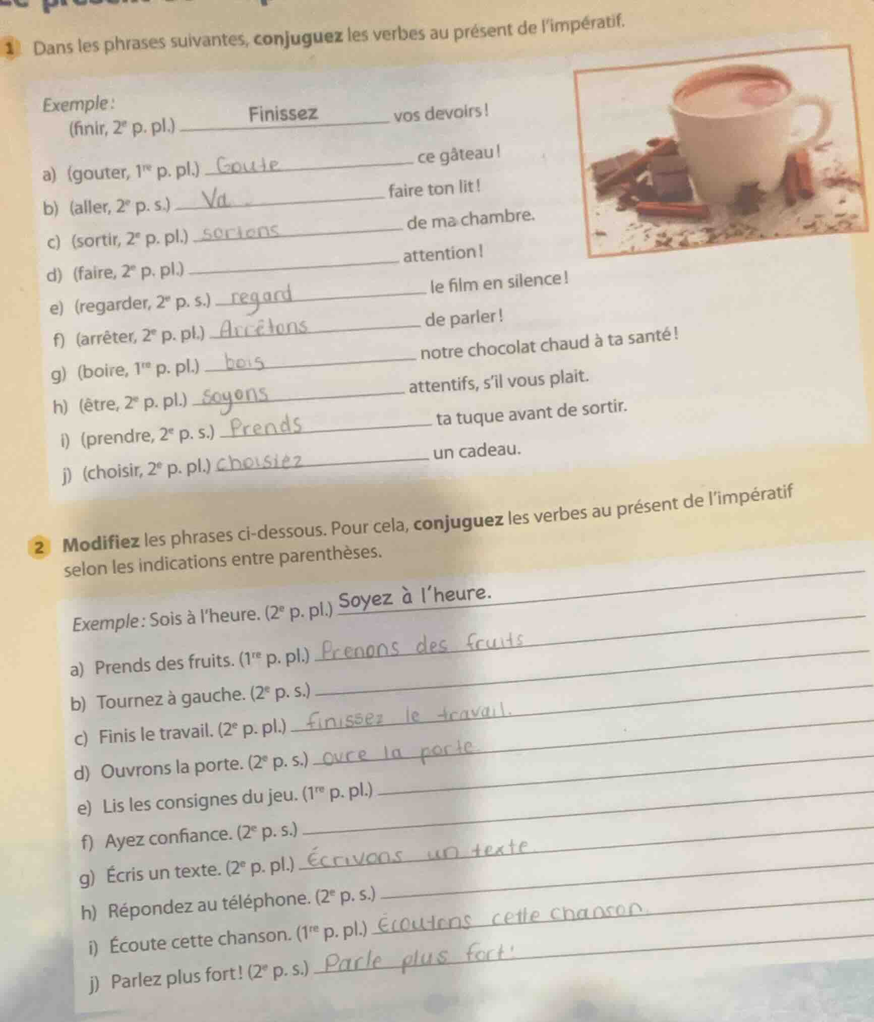 1 dans les phrases suivantes, conjuguez les verbes au présent de limpér…