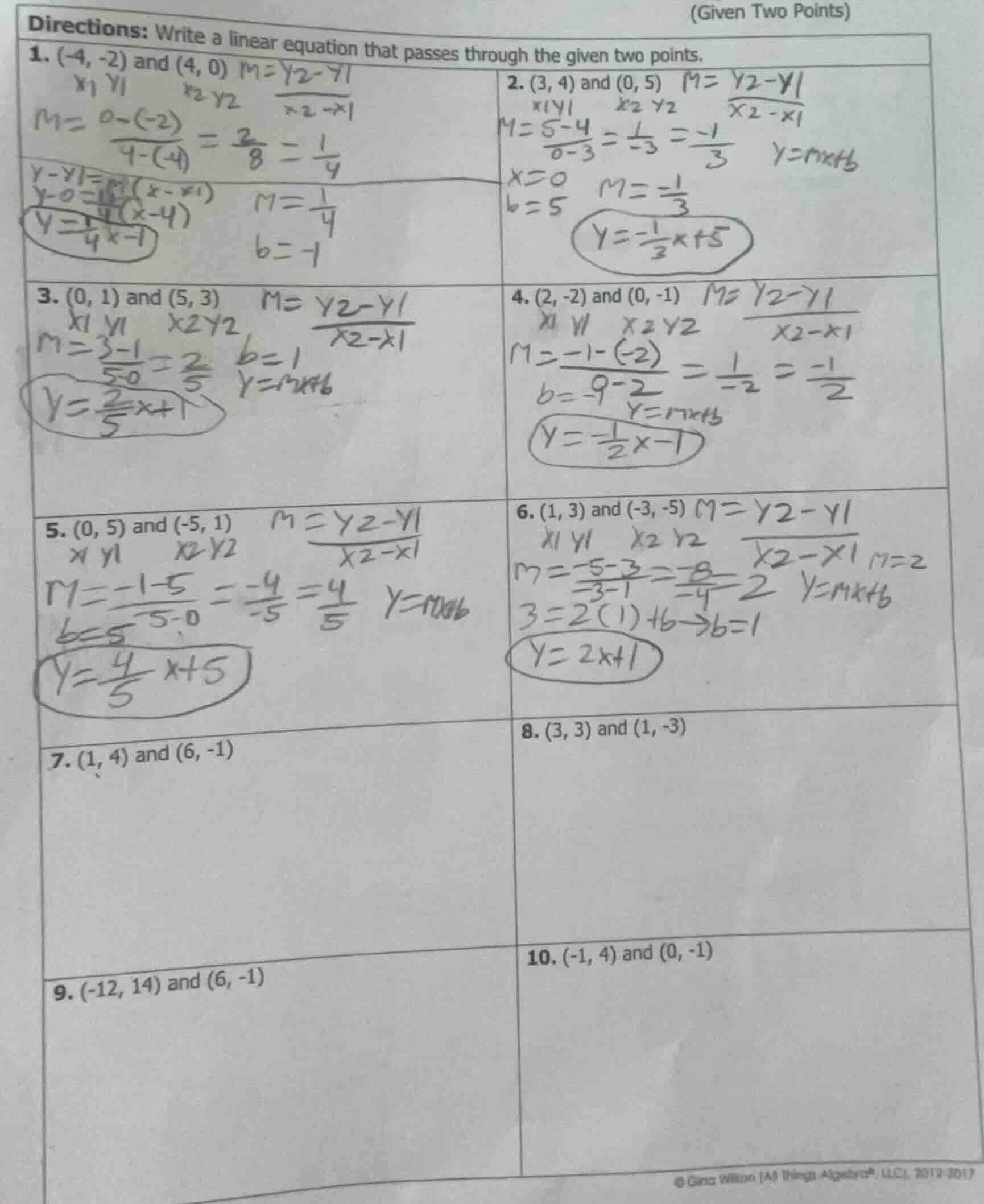 (given two points) directions: write a linear equation that passes thro…