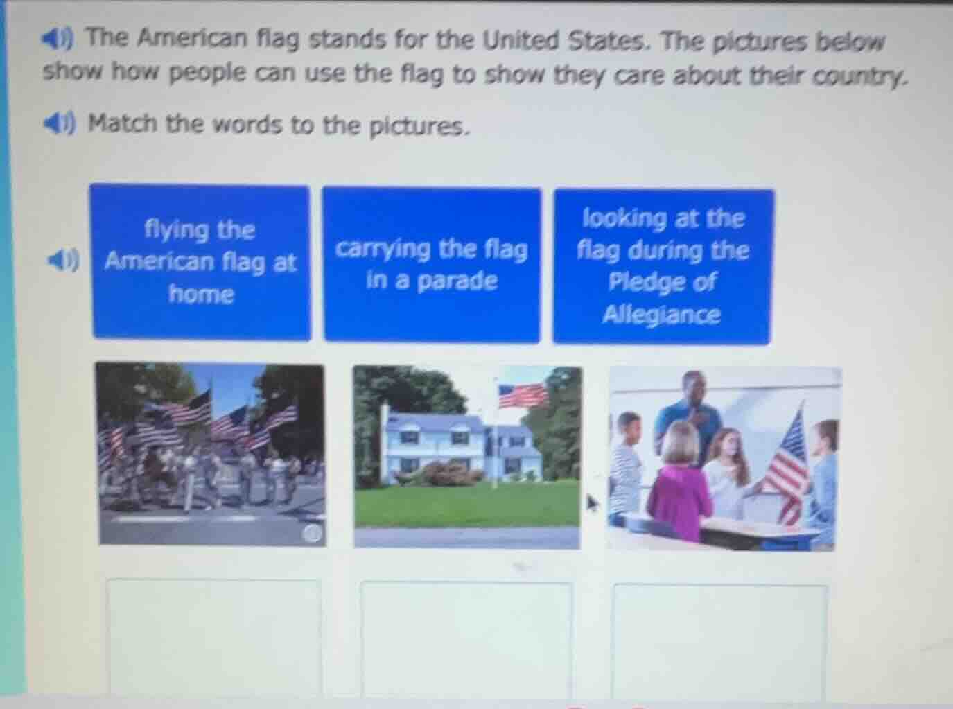 the american flag stands for the united states. the pictures below show…