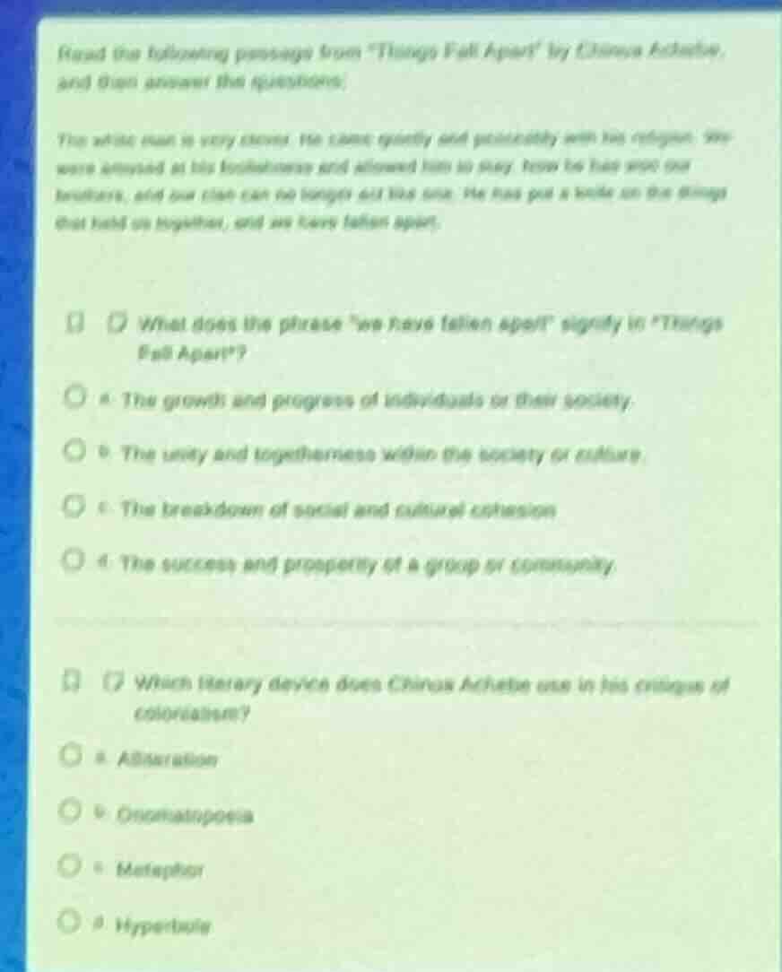 read the following passage from things fall apart by chinua achebe, and…