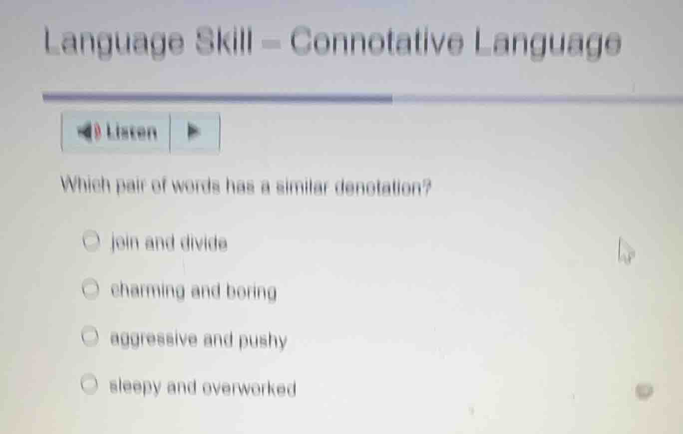 language skill – connotative language listen which pair of words has a …