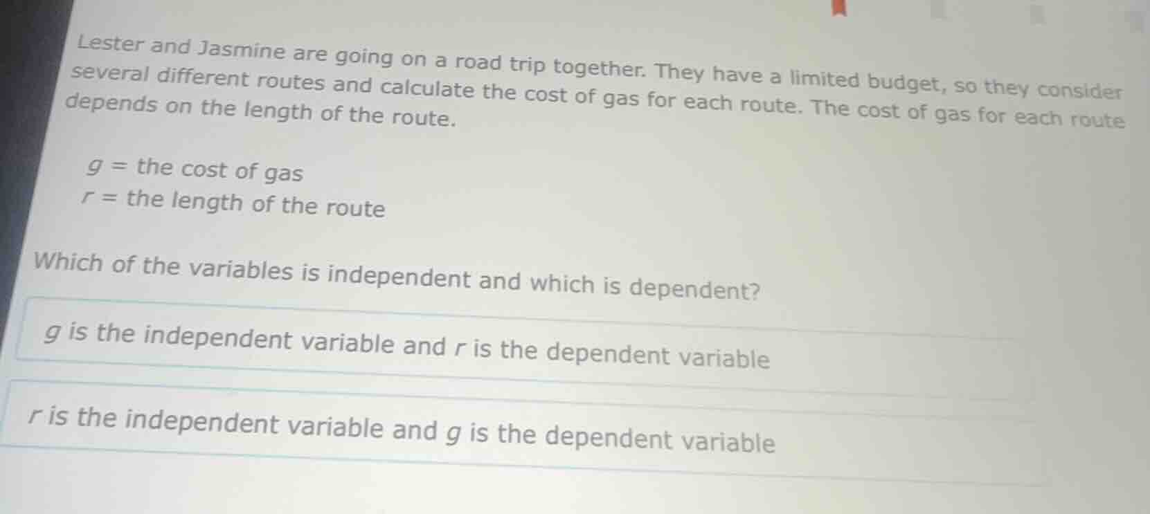 lester and jasmine are going on a road trip together. they have a limit…