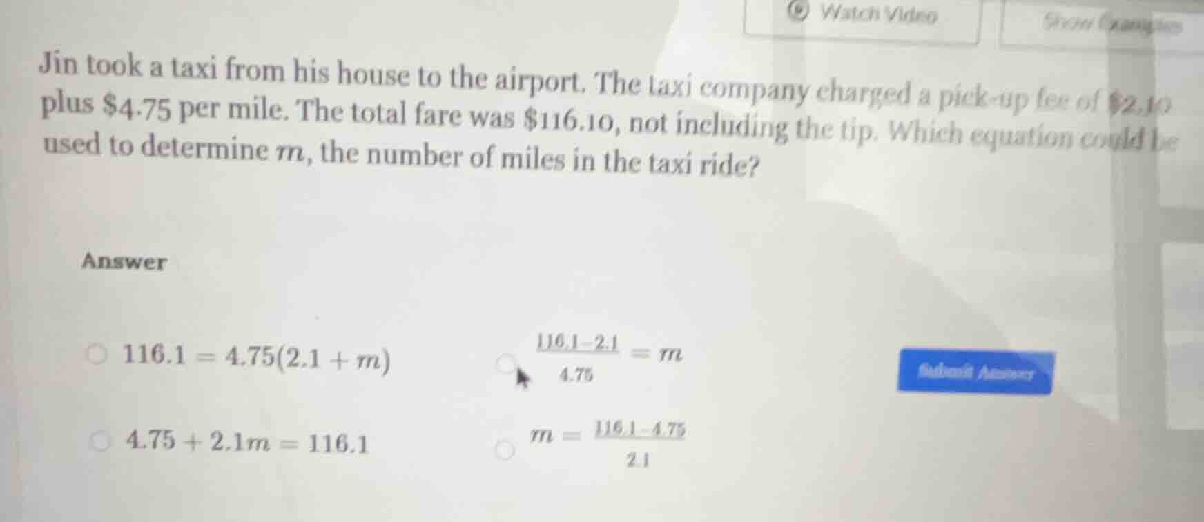 jin took a taxi from his house to the airport. the taxi company charged…