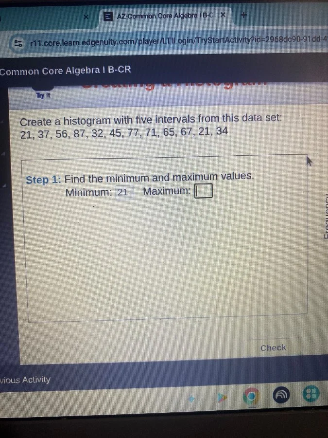 common core algebra i b-cr try it create a histogram with five interval…