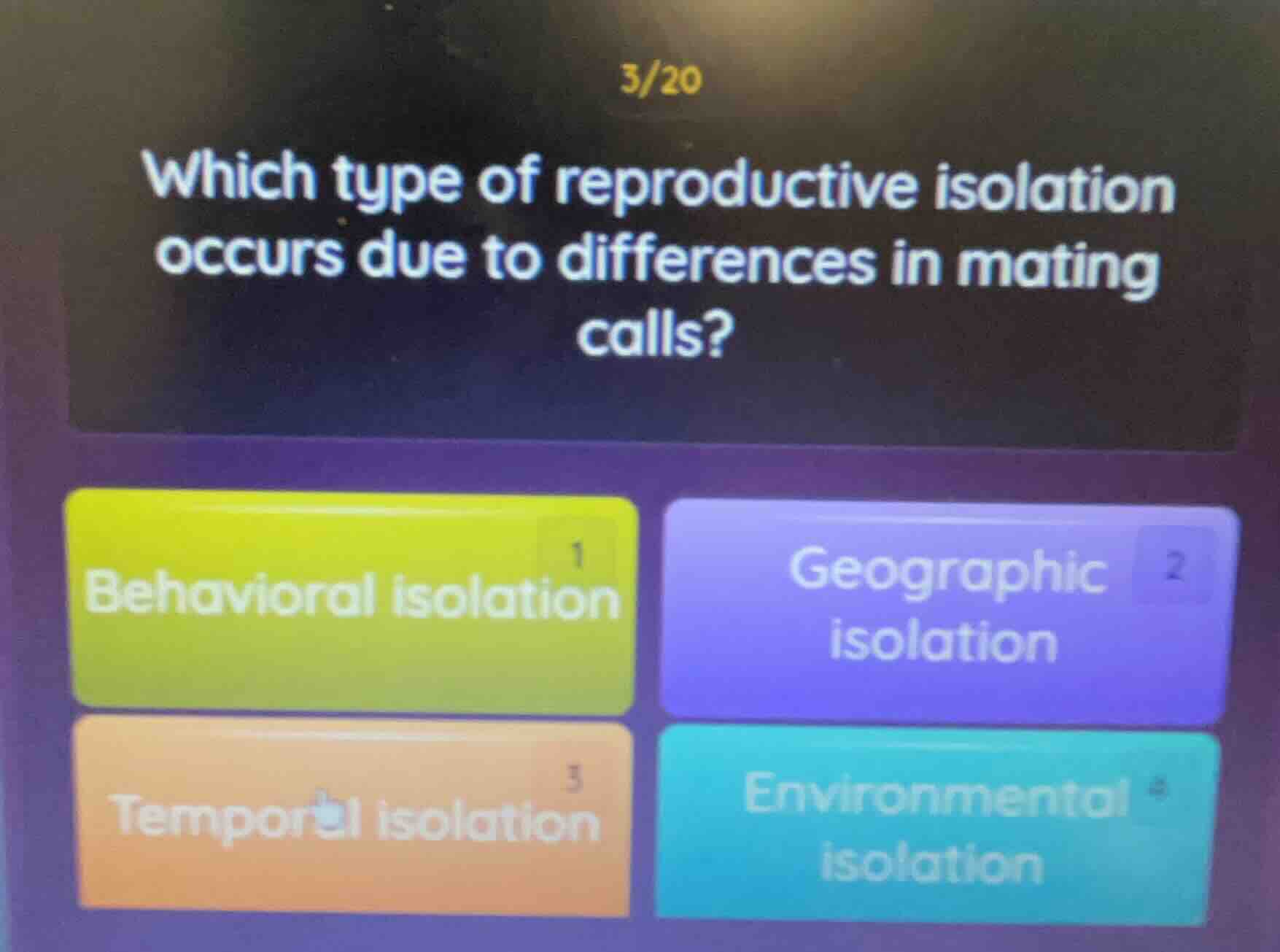 3/20 which type of reproductive isolation occurs due to differences in …