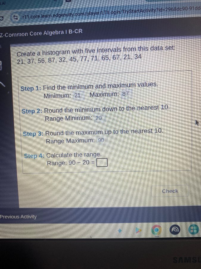 z.common core algebra i b-cr create a histogram with five intervals fro…