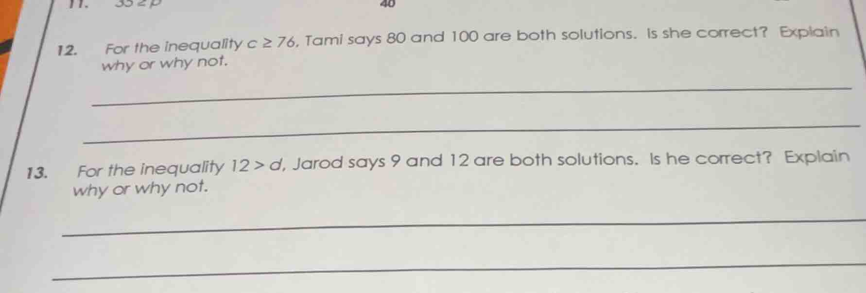12. for the inequality $c \\geq 76$, tami says 80 and 100 are both solu…