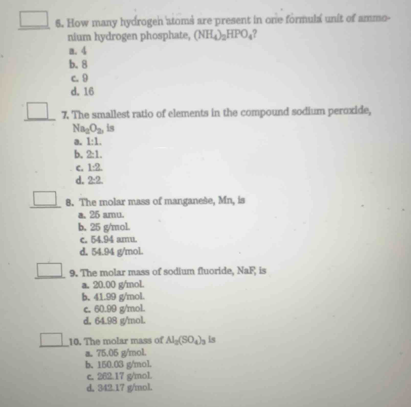 6. how many hydrogen atoms are present in one formula unit of ammonium …