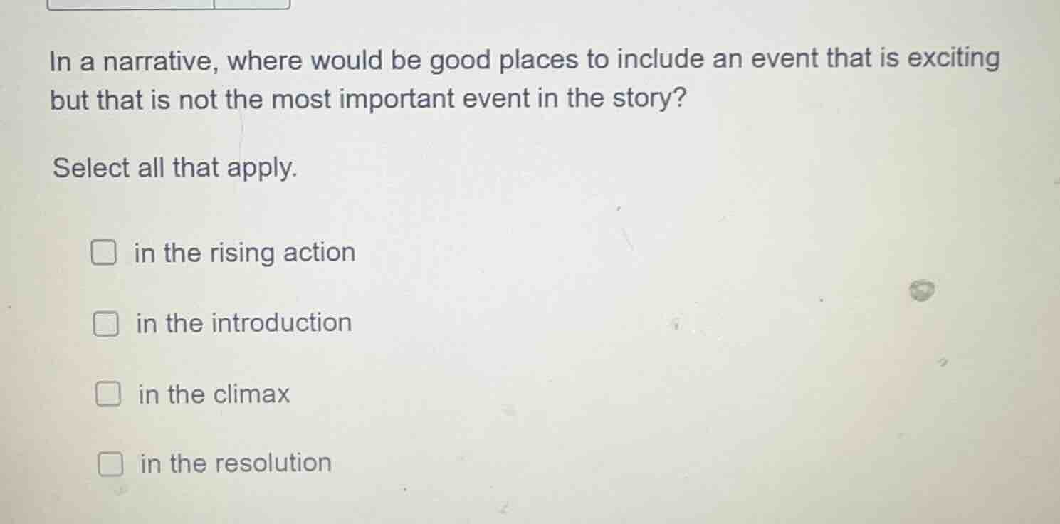 in a narrative, where would be good places to include an event that is …