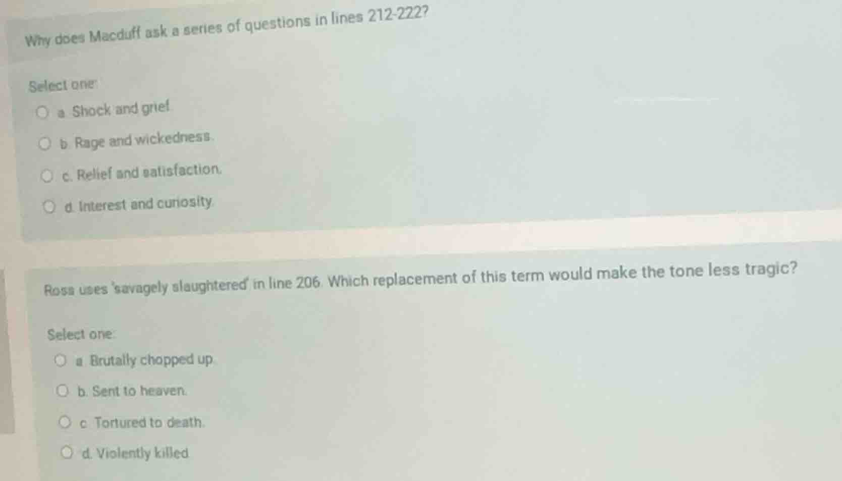why does macduff ask a series of questions in lines 212-222? select one…