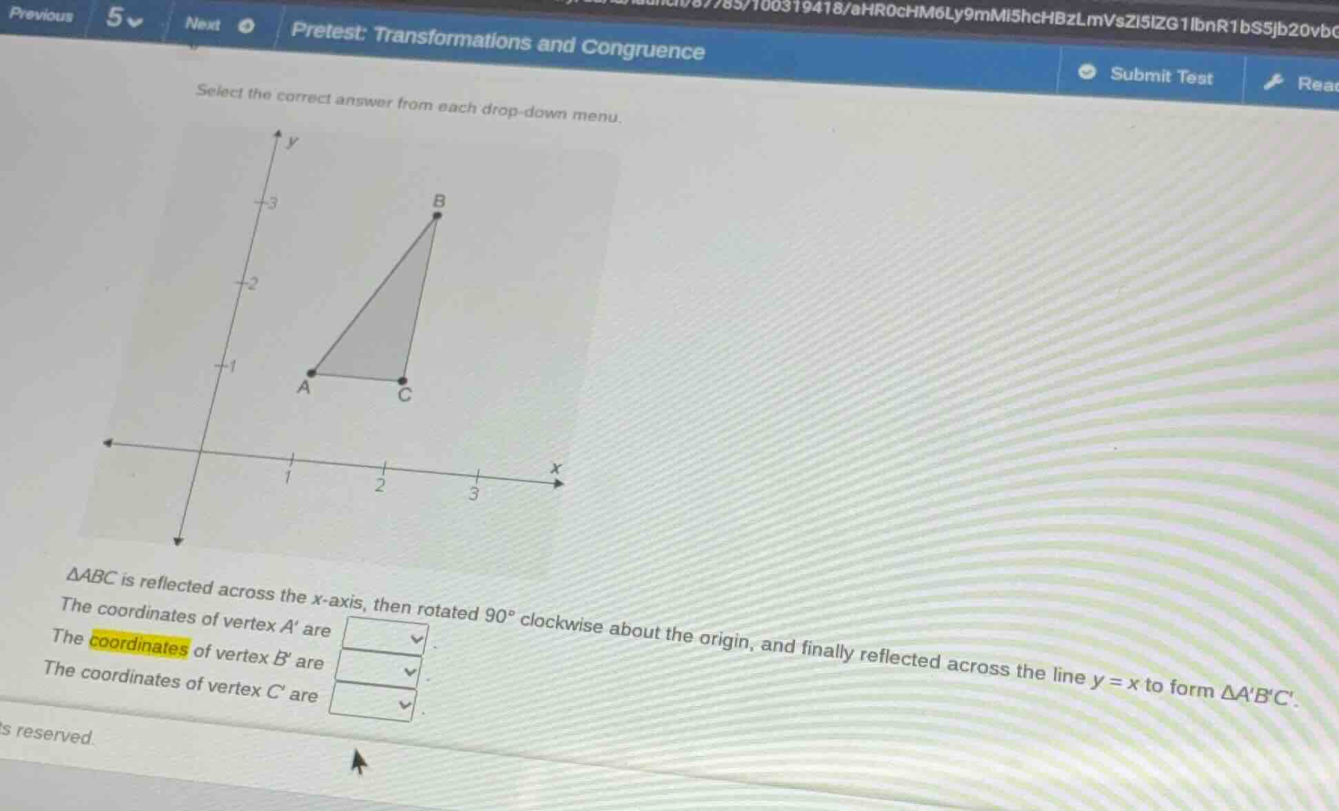 pretest: transformations and congruence select the correct answer from …