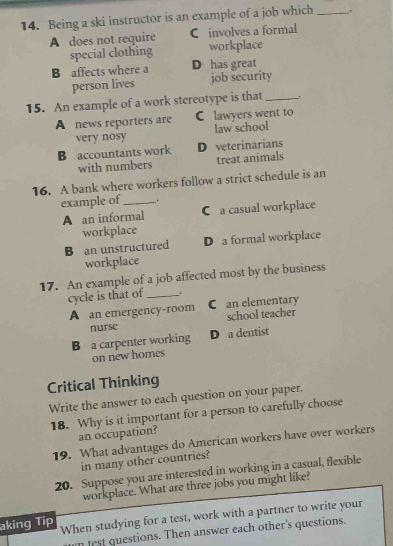 14. being a ski instructor is an example of a job which ______.a does n…