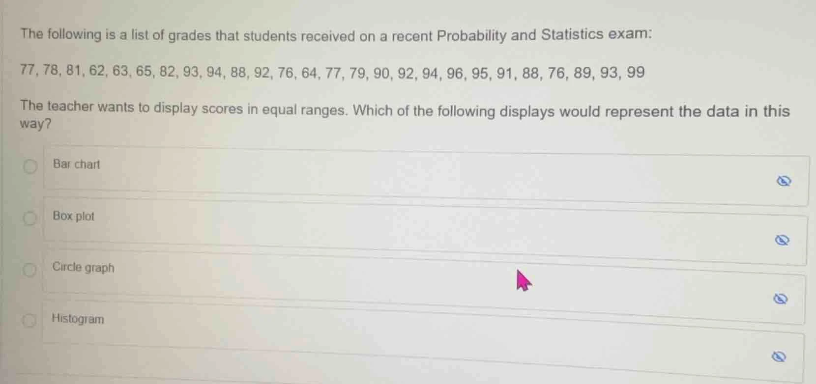 the following is a list of grades that students received on a recent pr…