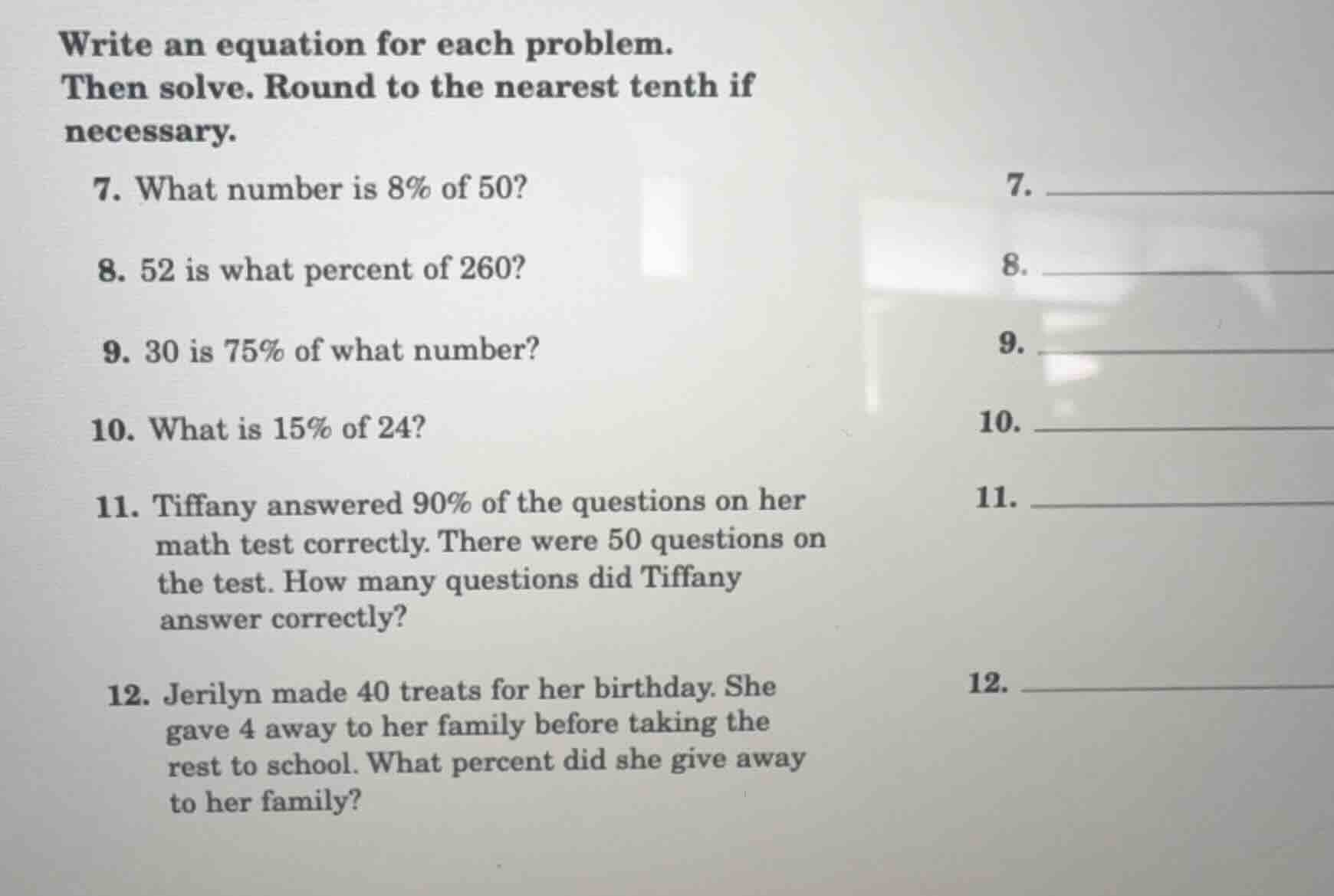 write an equation for each problem. then solve. round to the nearest te…