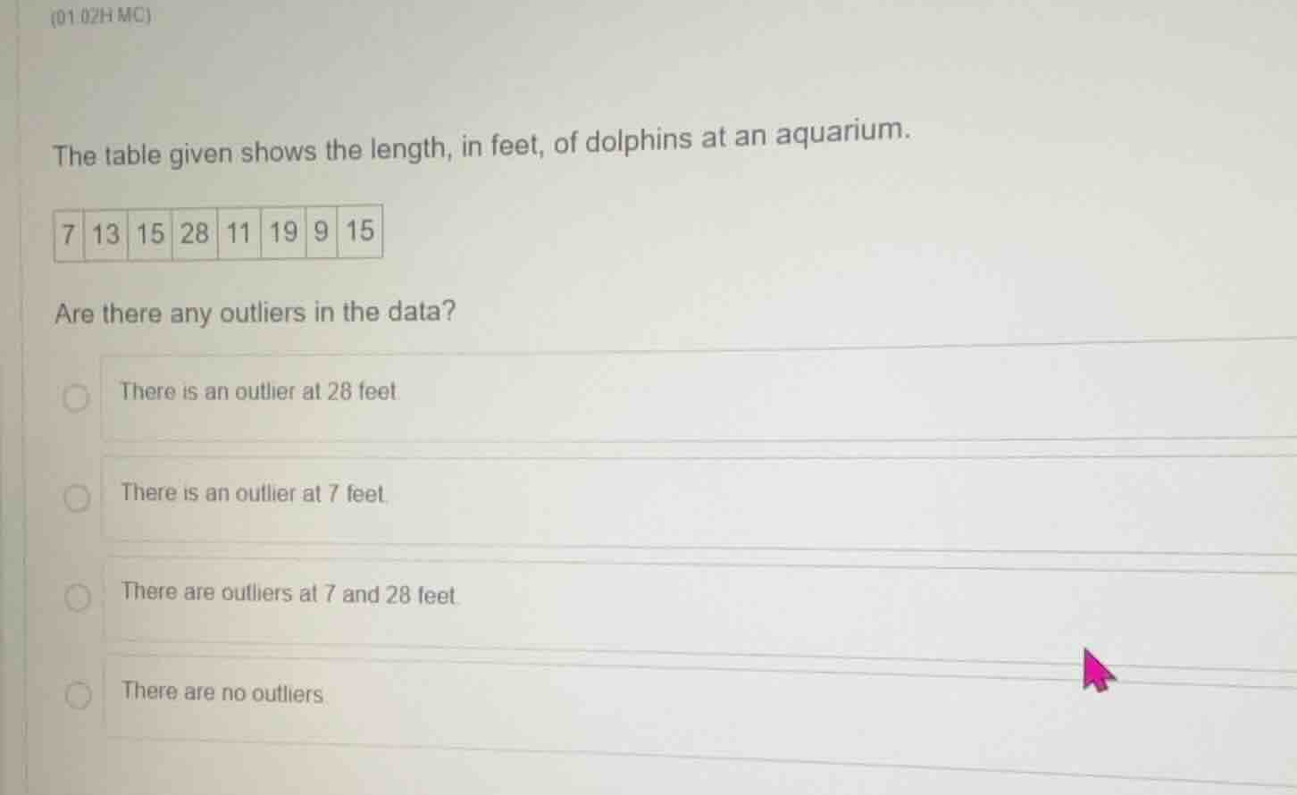 (01.02h mc) the table given shows the length, in feet, of dolphins at a…