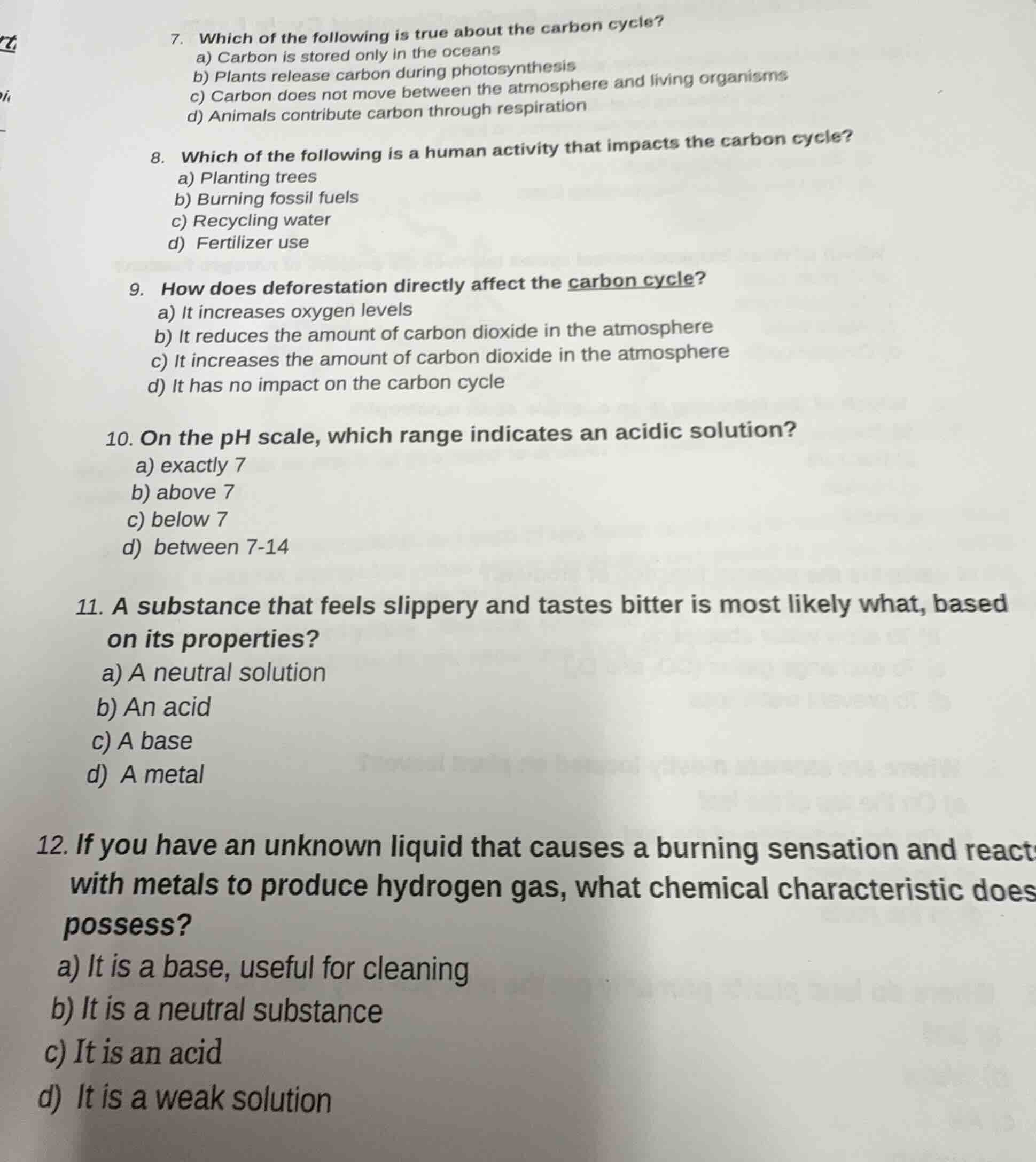 7. which of the following is true about the carbon cycle? a) carbon is …