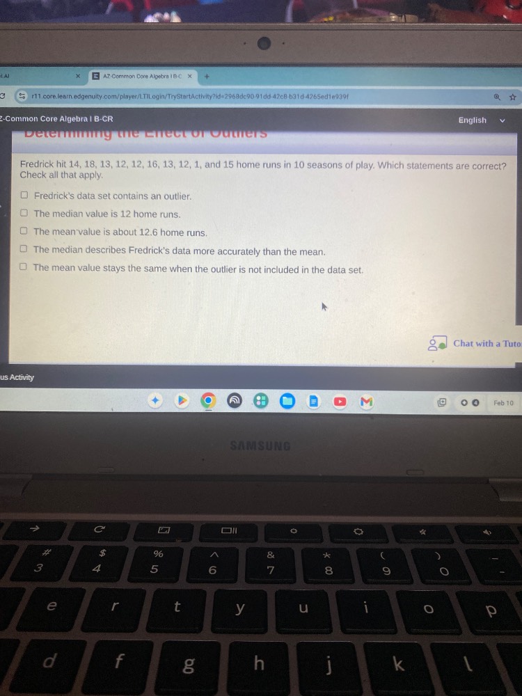 determining the effect of outliers fredrick hit 14, 18, 13, 12, 12, 16,…