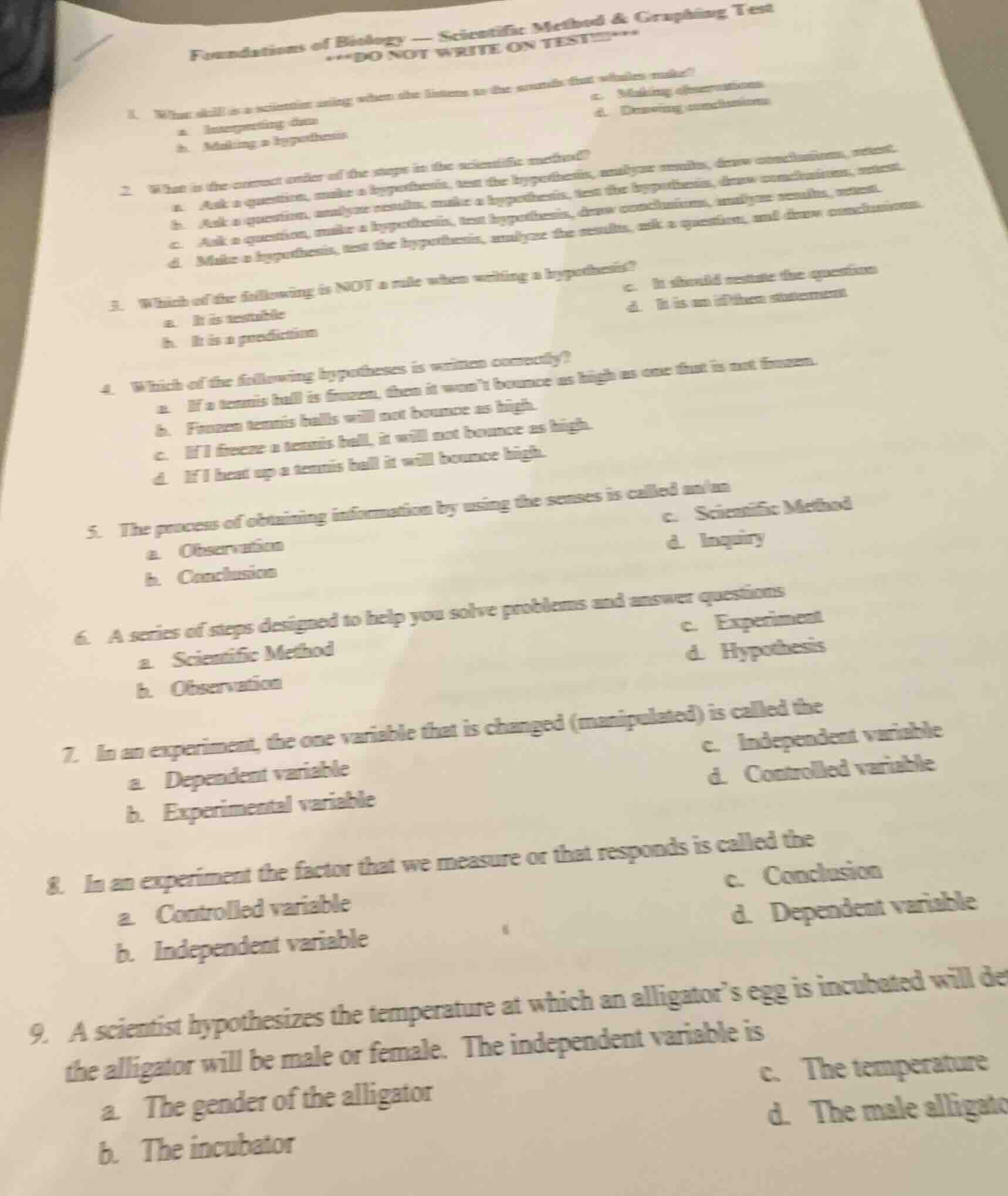 foundations of biology — scientific method & graphing test***do not wri…