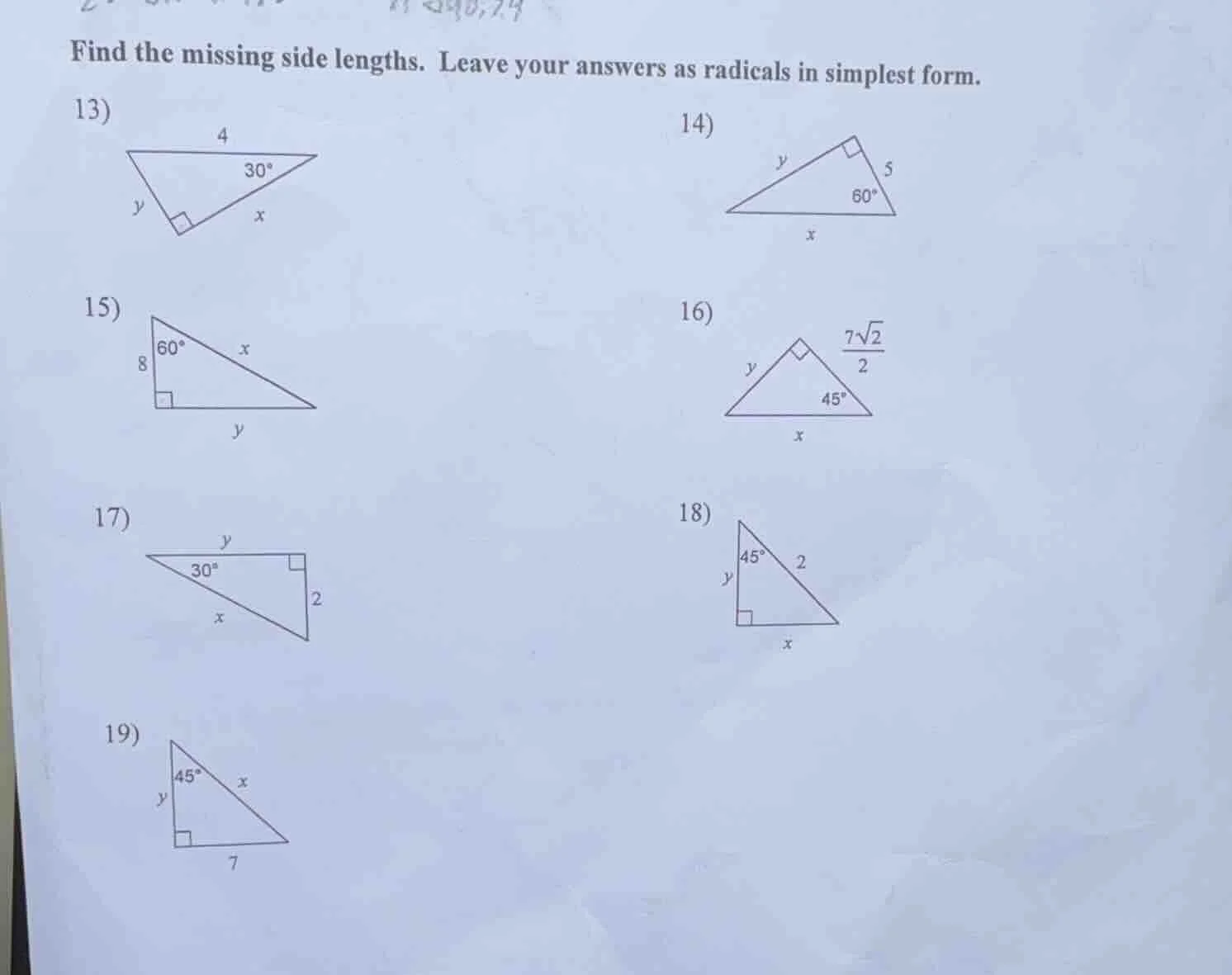 find the missing side lengths. leave your answers as radicals in simple…