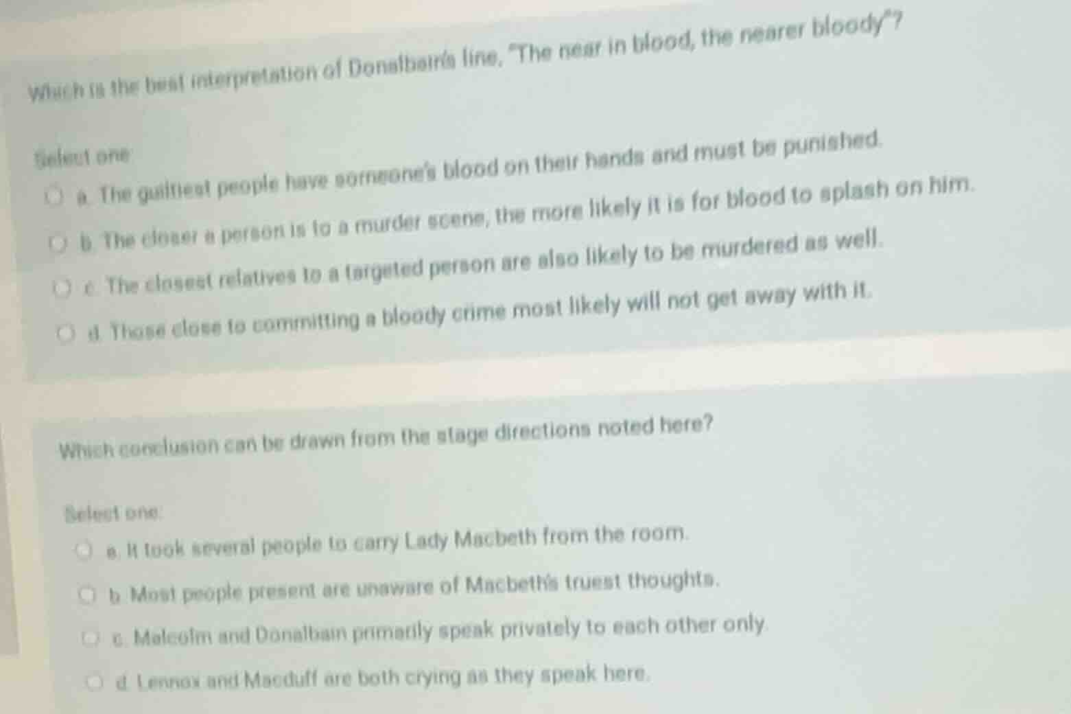 which is the best interpretation of donalbains line, \the near in blood…