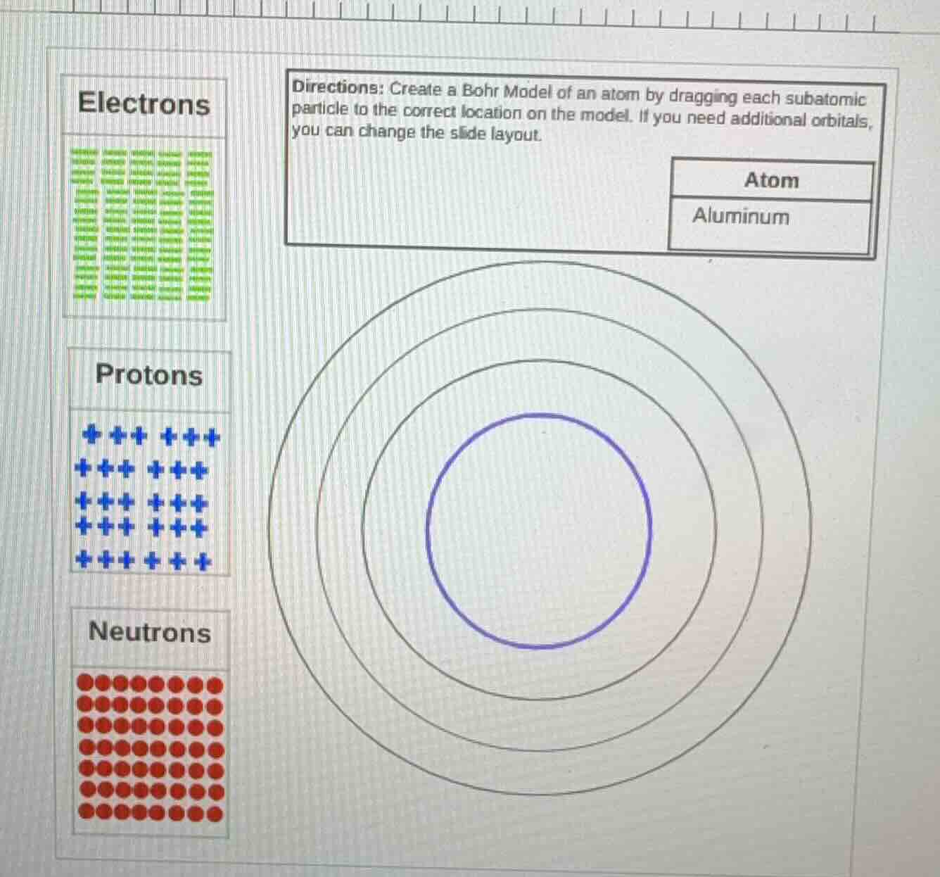 directions: create a bohr model of an atom by dragging each subatomic p…