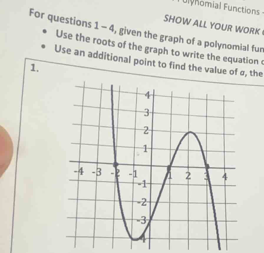 show all your workfor questions 1 – 4, given the graph of a polynomial …