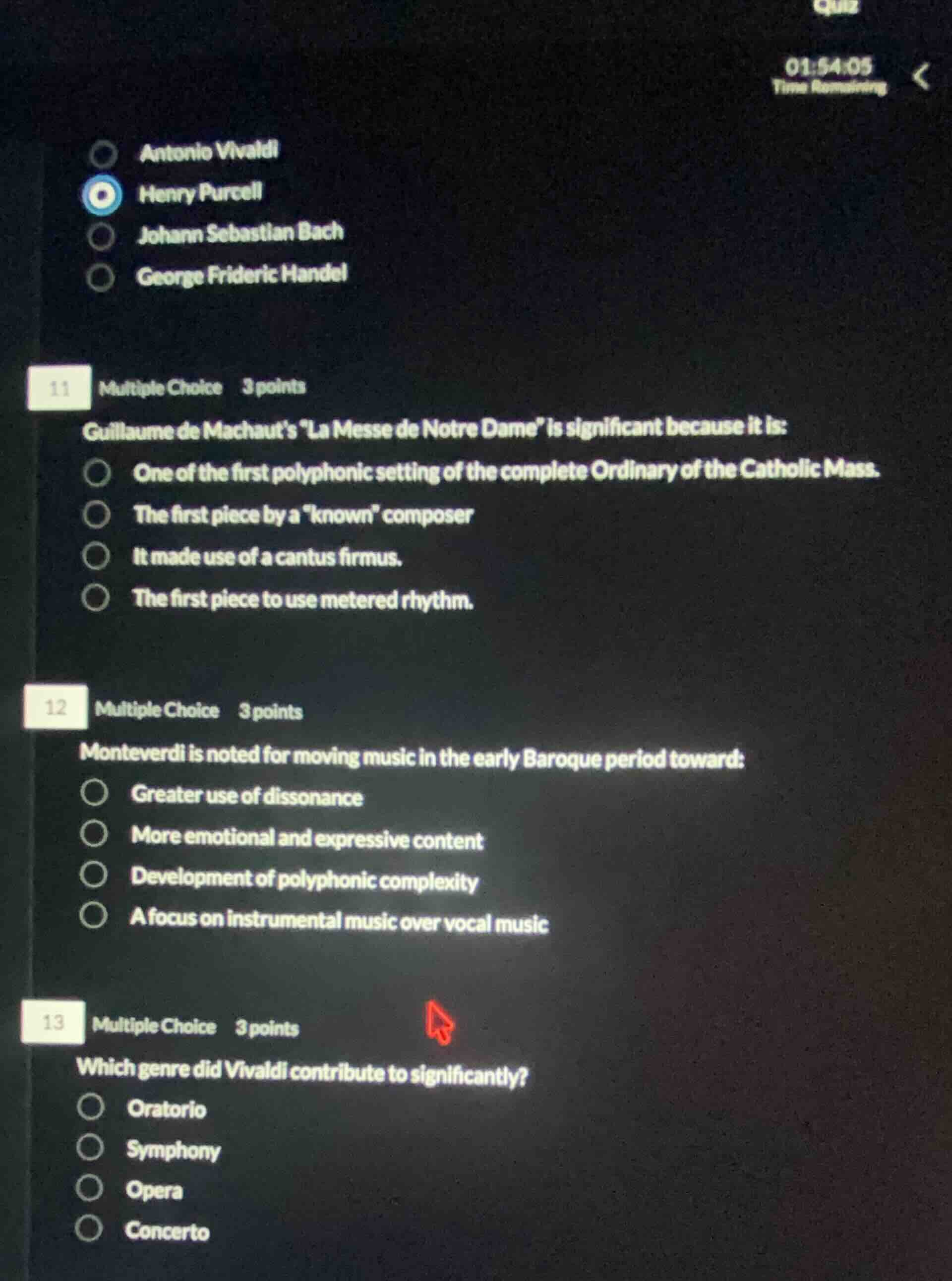 quiz 01:54:05 time remaining antonio vivaldi henry purcell johann sebas…