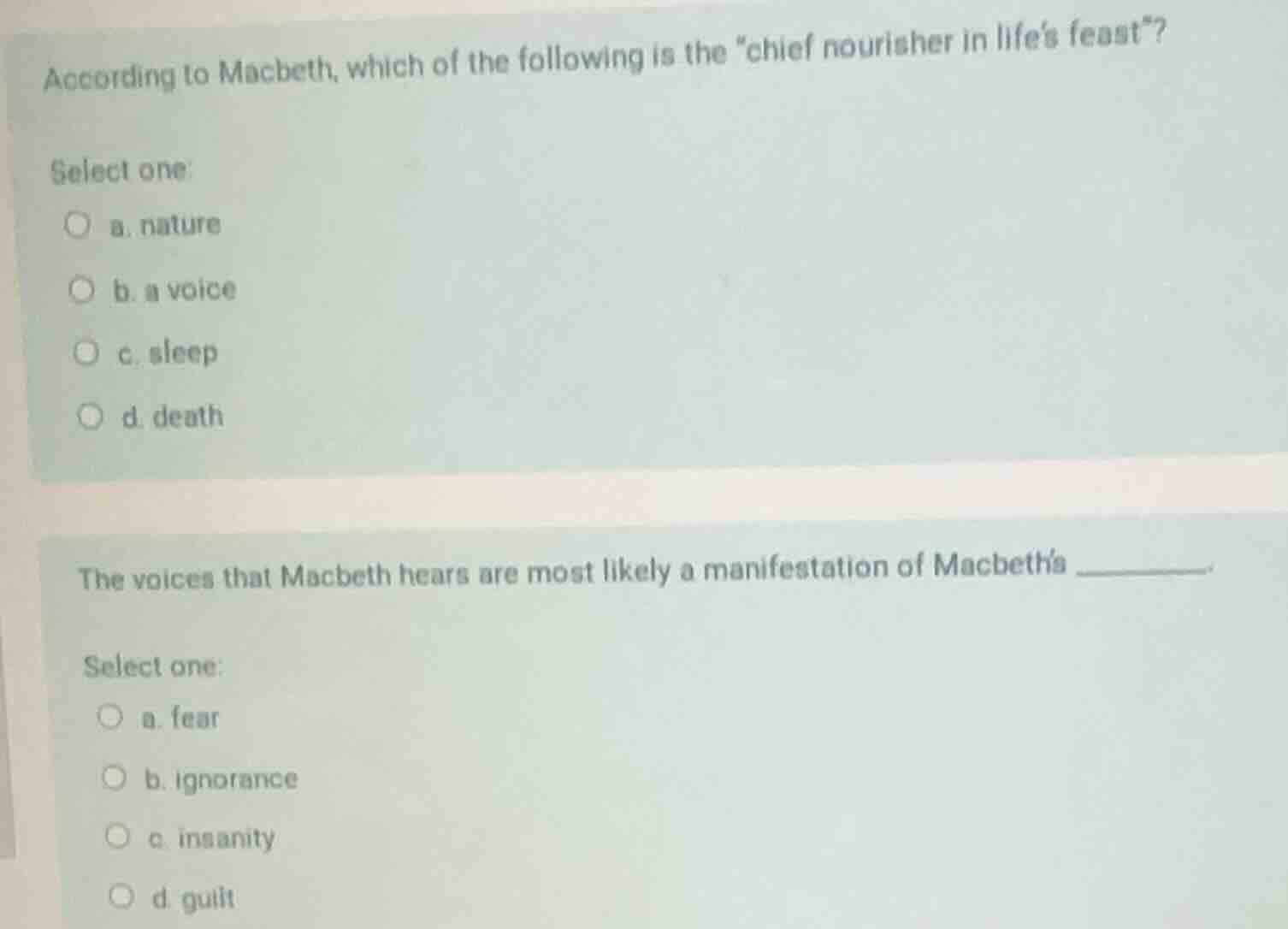 according to macbeth, which of the following is the \chief nourisher in…