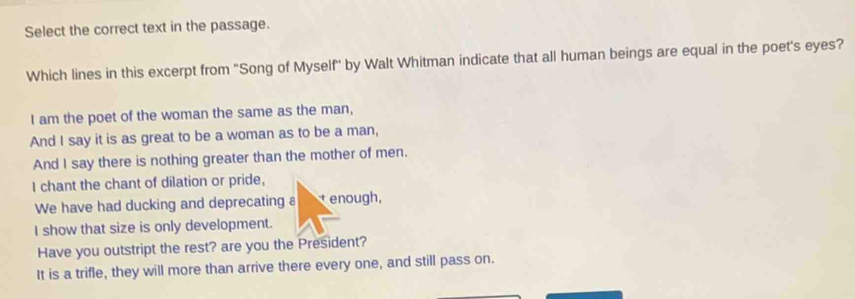 select the correct text in the passage. which lines in this excerpt fro…