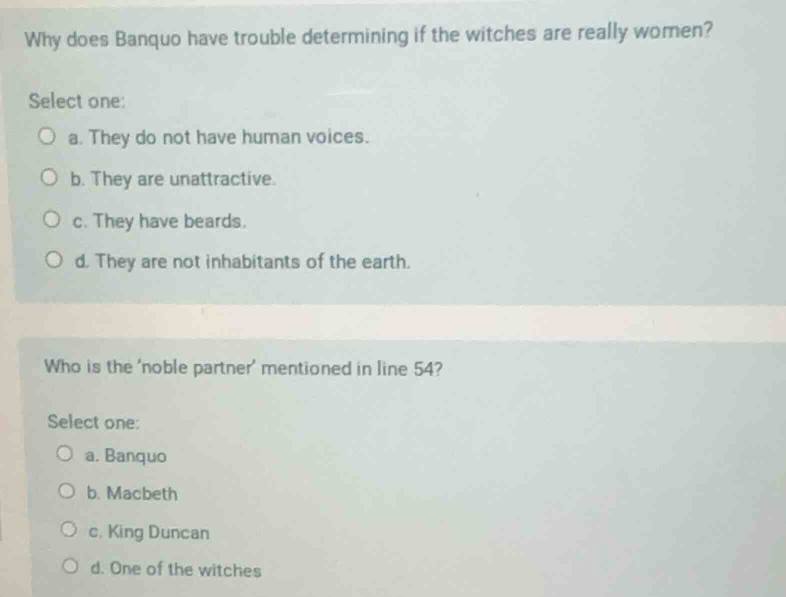 why does banquo have trouble determining if the witches are really wome…