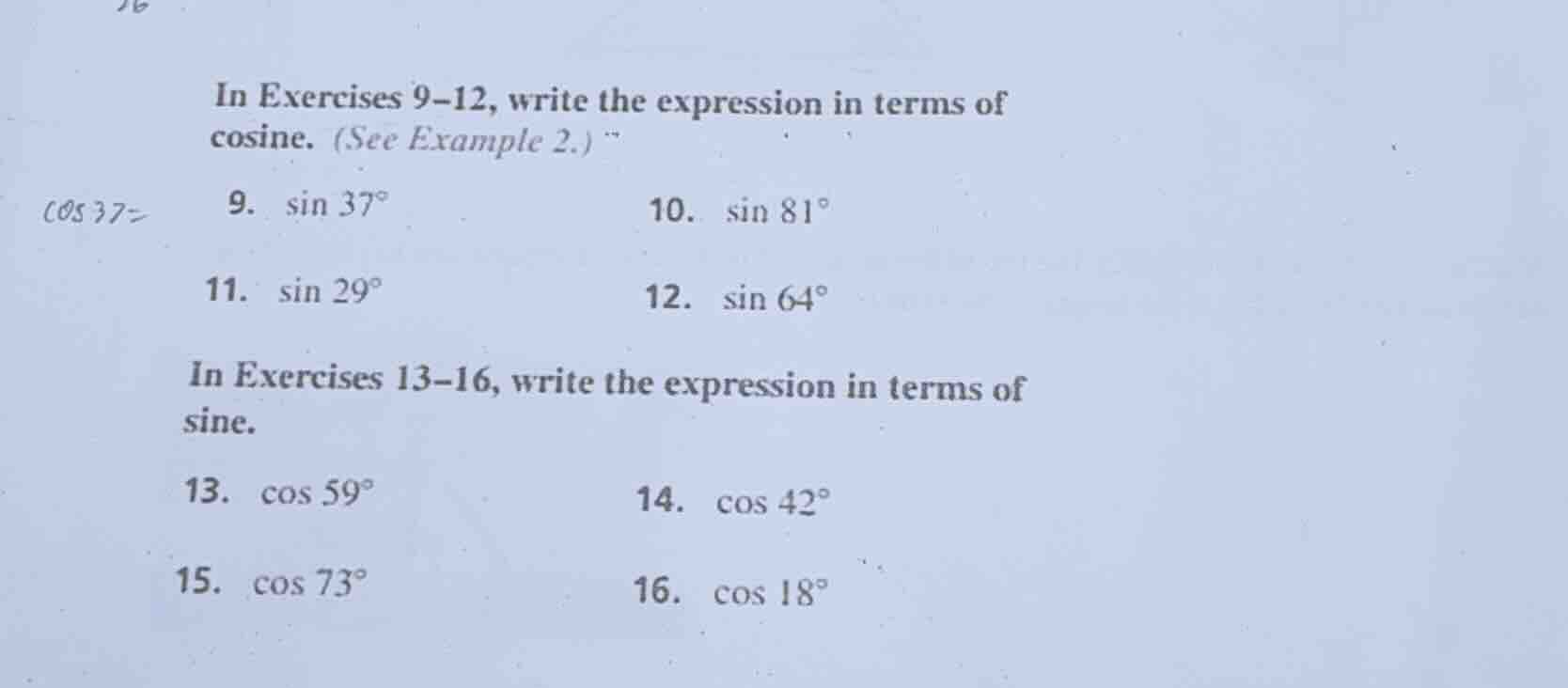 in exercises 9-12, write the expression in terms of cosine. (see exampl…