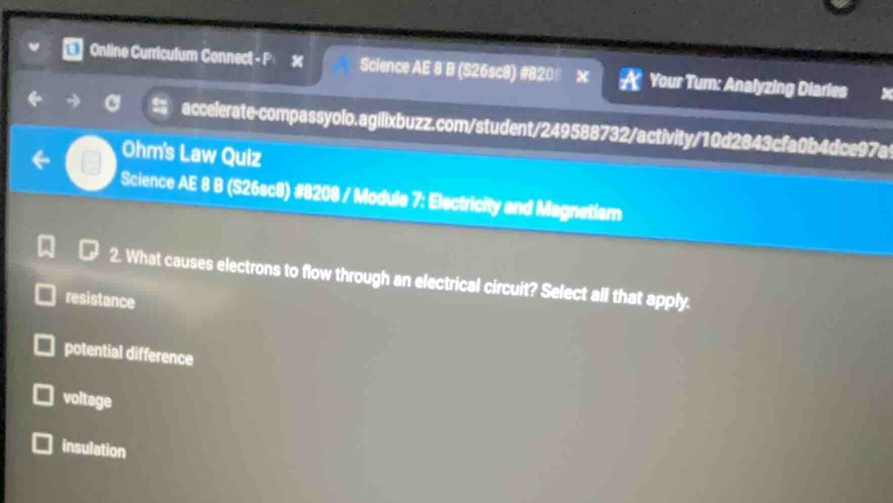 ohms law quiz science ae 8 b (s26sc8) #8208 / module 7: electricity and…