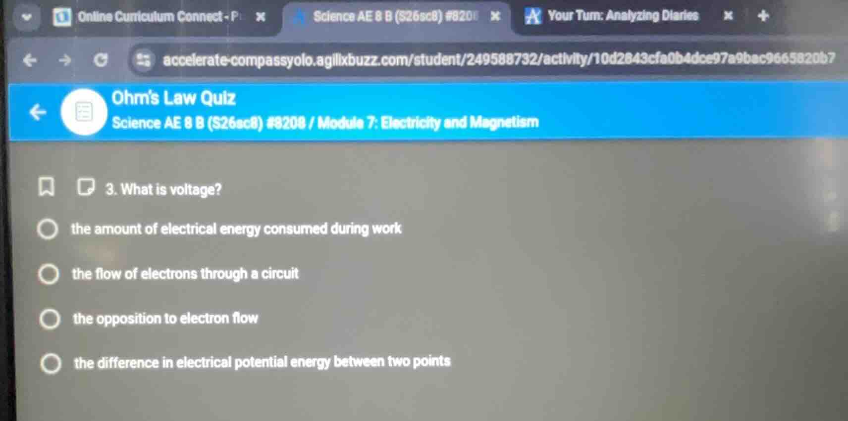 ohms law quiz science ae 8 b (s26sc8) #8208 / module 7: electricity and…