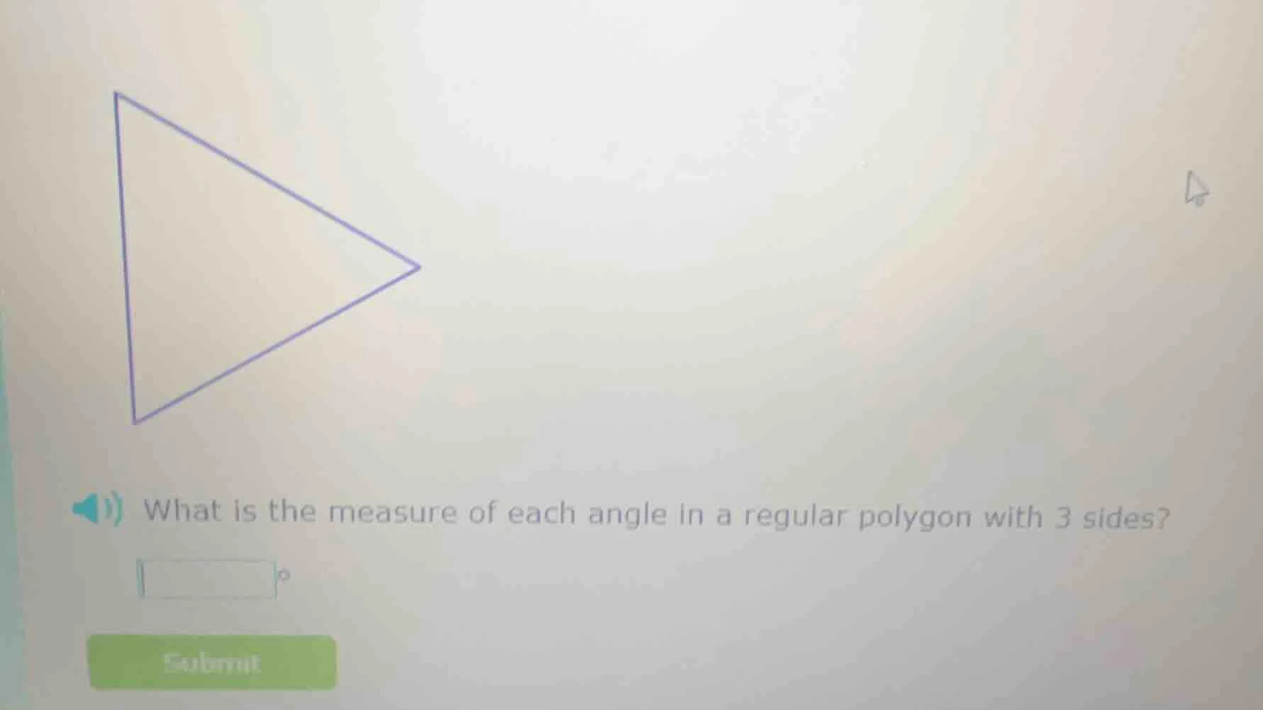 what is the measure of each angle in a regular polygon with 3 sides? □°