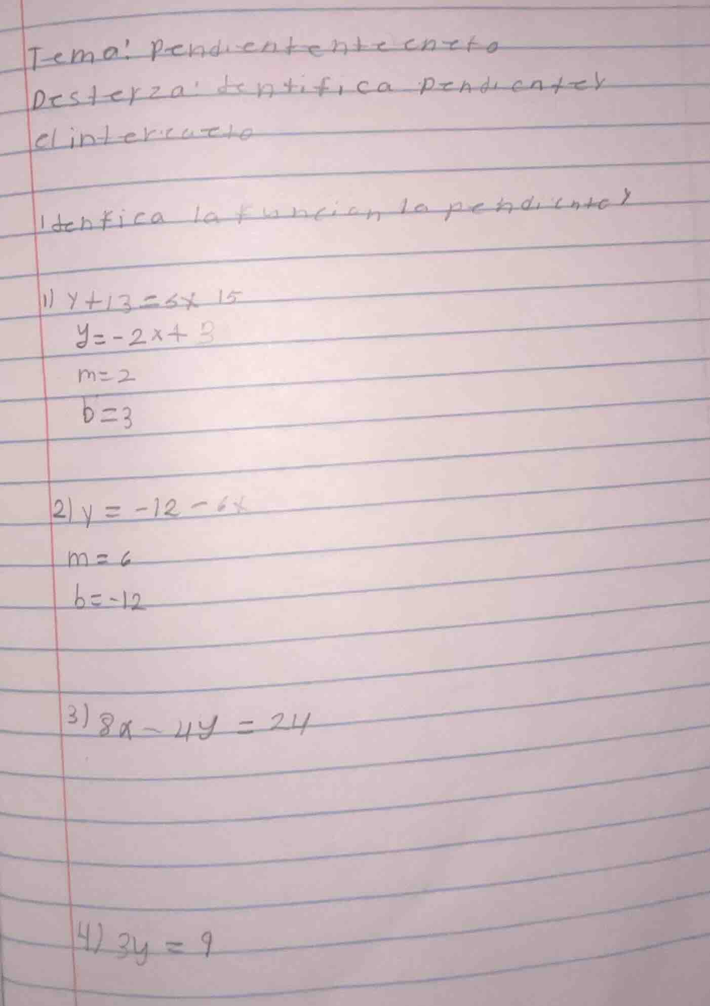 tema: pendiente y el corte destreza: identifica pendiente y el intercep…
