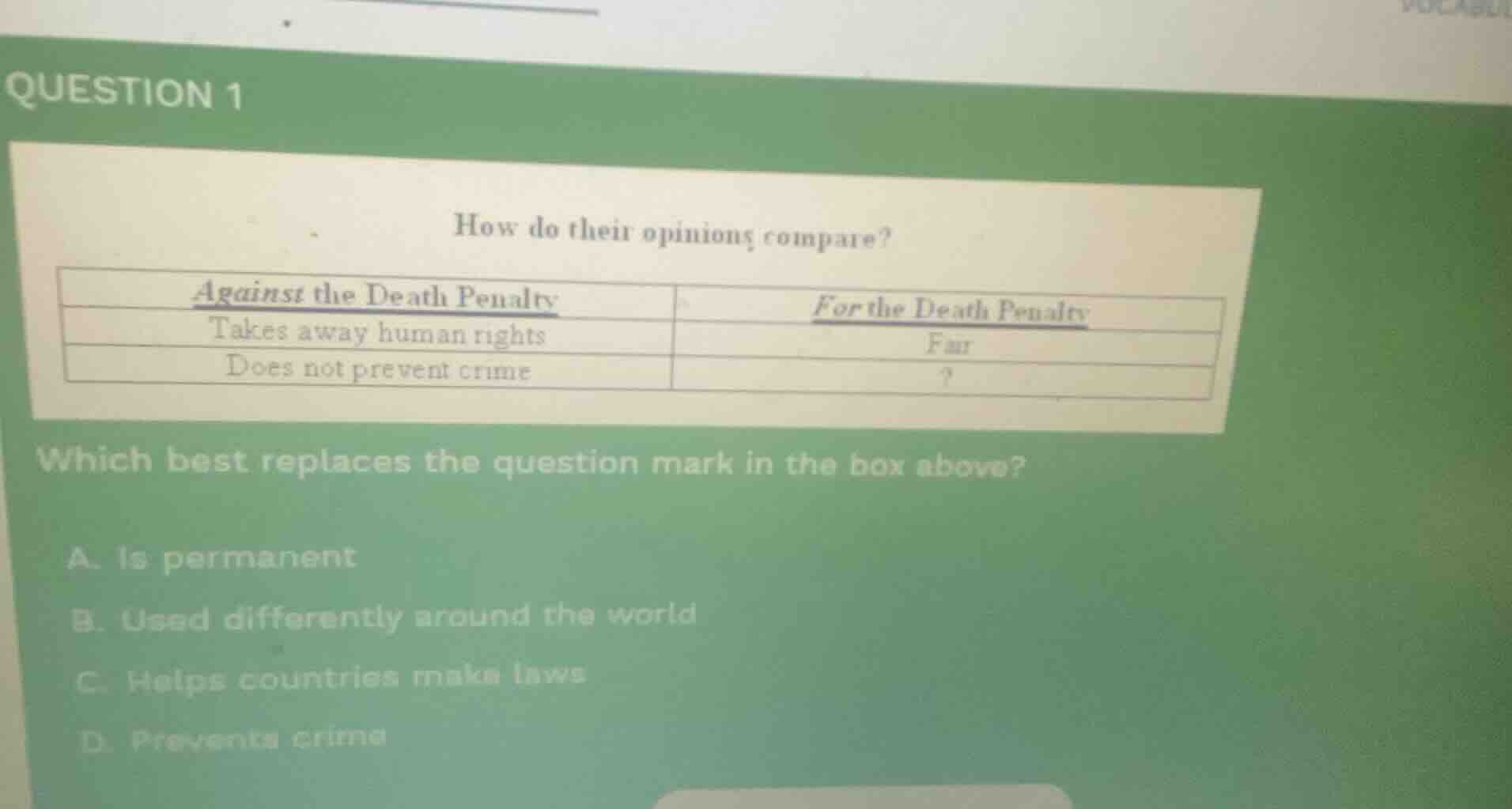 question 1 how do their opinions compare? against the death penalty | f…