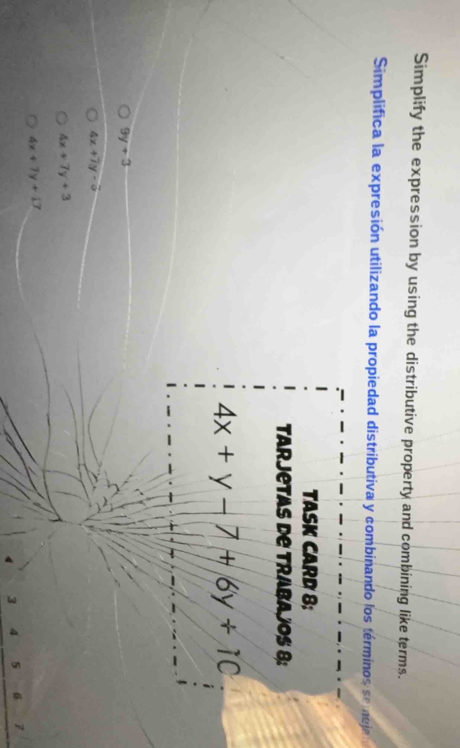 task card 8:tarjetas de trabajos 8:simplify the expression by using the…