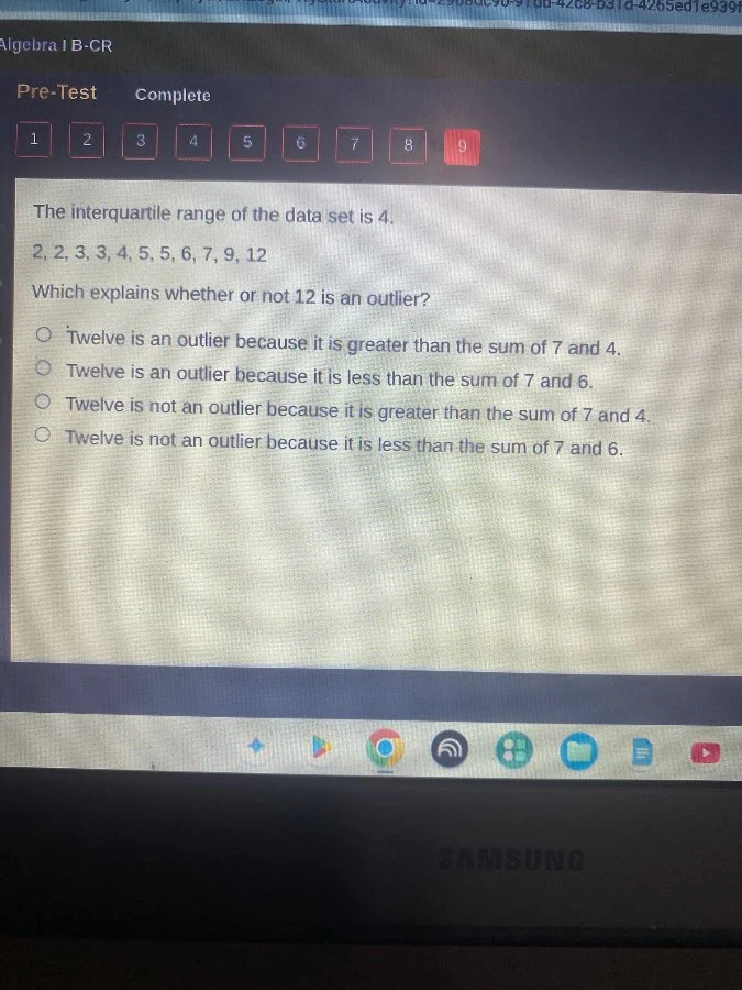 algebra i b-cr pre-test complete 1 2 3 4 5 6 7 8 9 the interquartile ra…