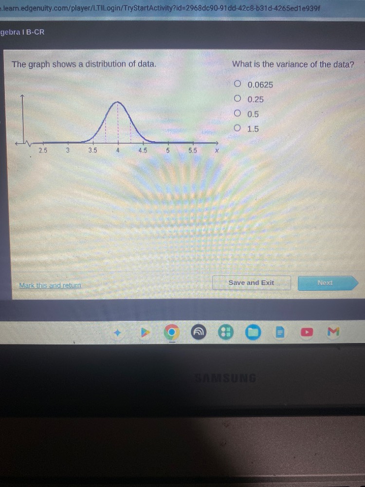gebra i b-cr the graph shows a distribution of data. what is the varian…