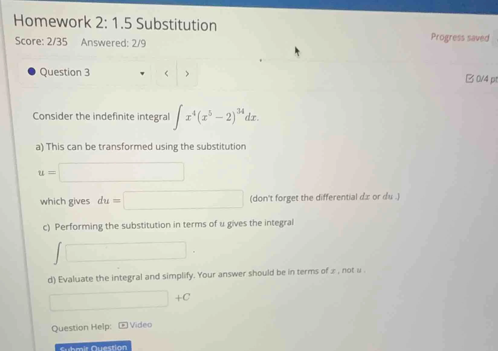 homework 2: 1.5 substitution score: 2/35 answered: 2/9 progress saved q…