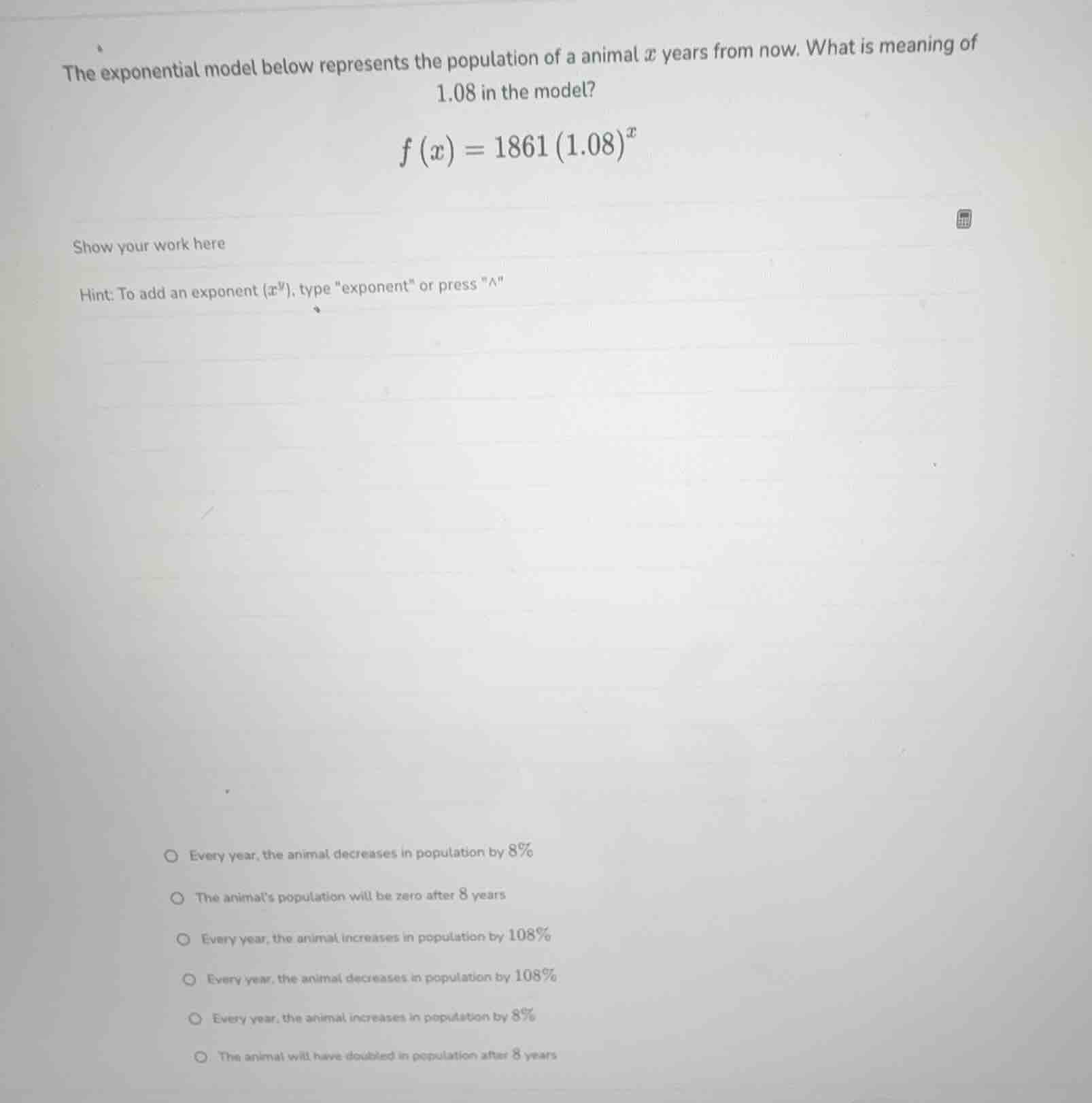 the exponential model below represents the population of a animal $x$ y…