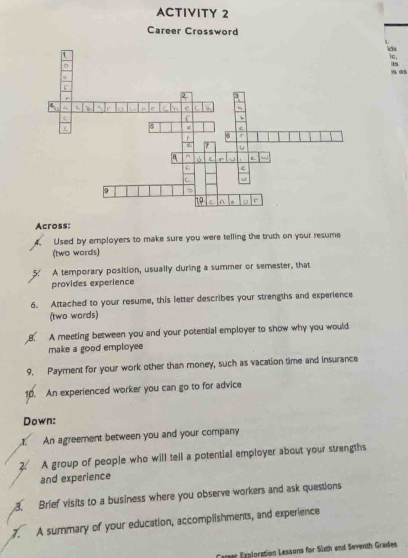 activity 2 career crossword across: 4. used by employers to make sure y…